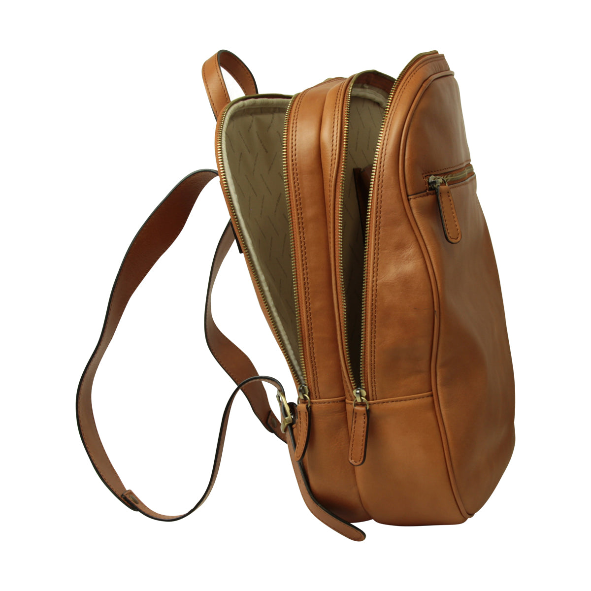Zaino in pelle con tasca con zip frontale. Marrone Coloniale