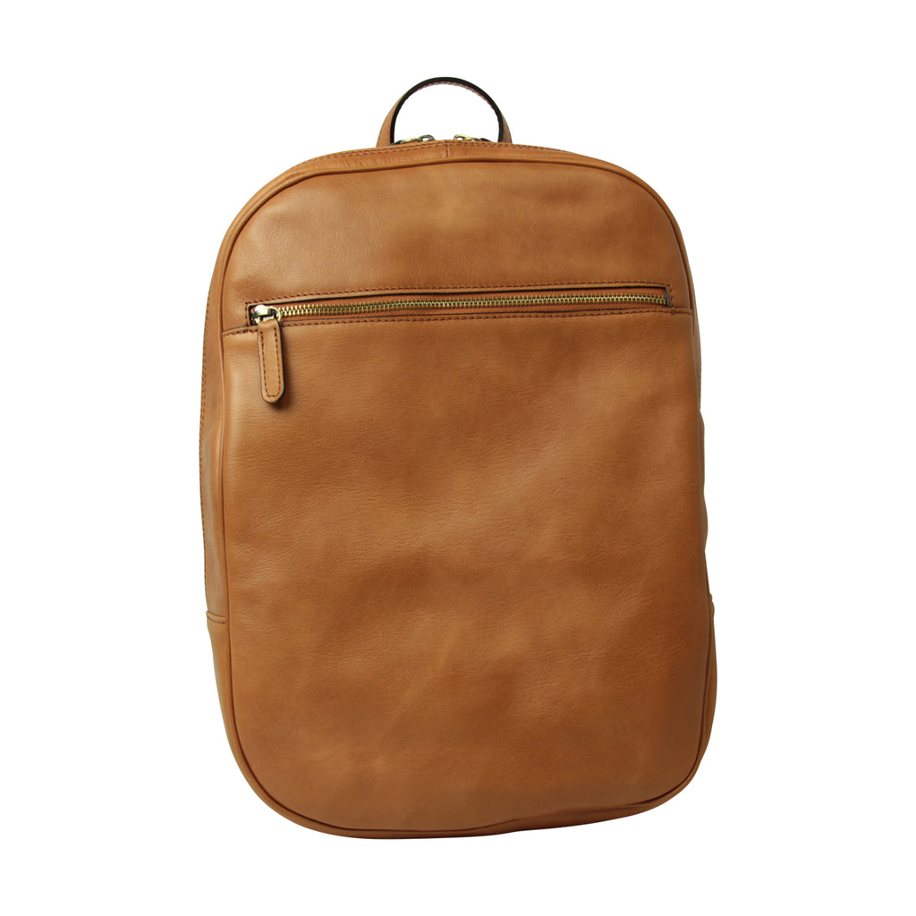 Zaino in pelle con tasca con zip frontale. Marrone Coloniale