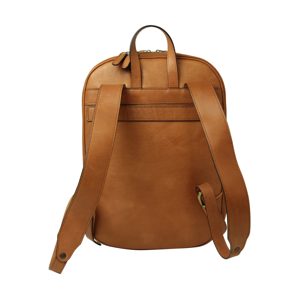 Zaino in pelle con tasca con zip frontale. Marrone Coloniale