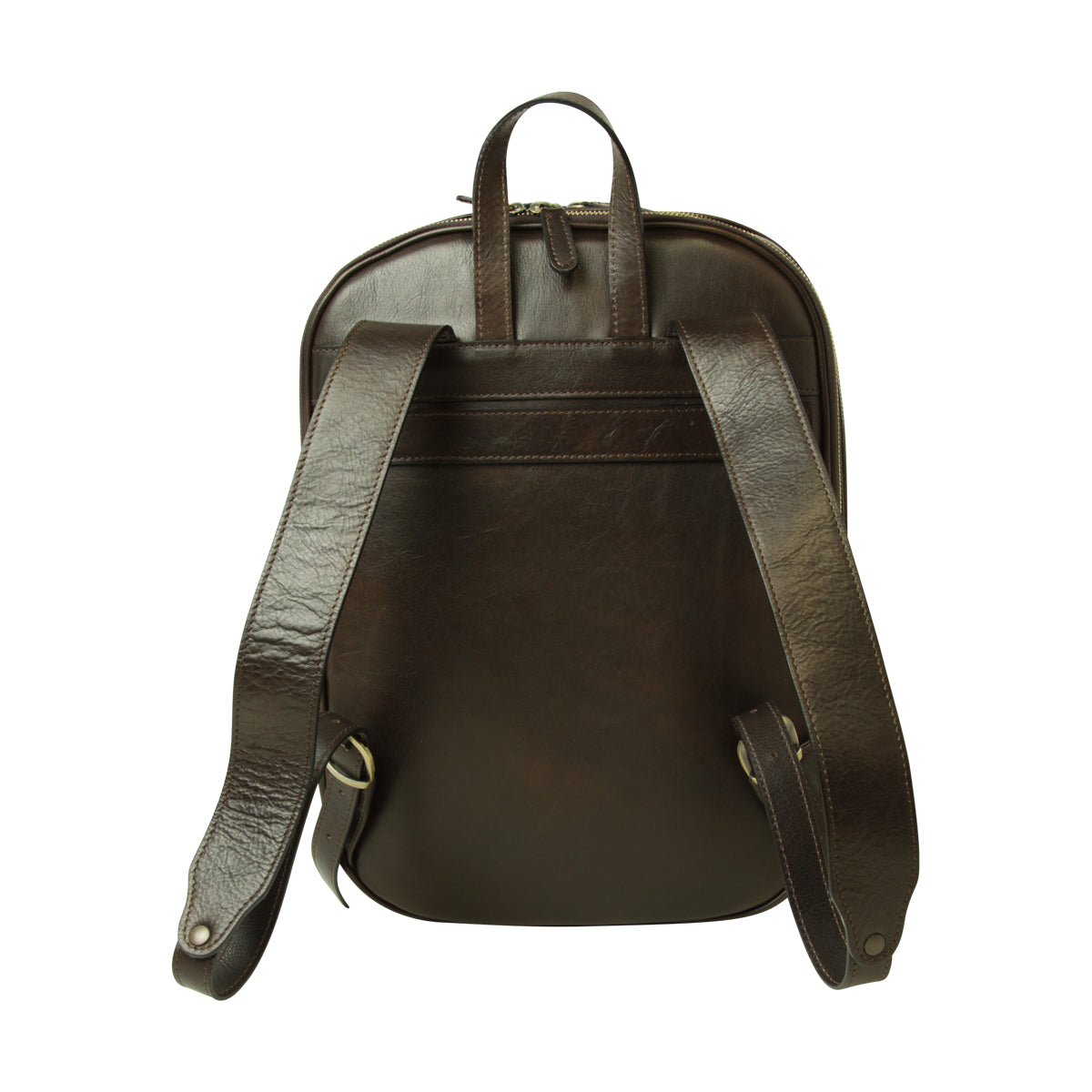 Zaino in pelle con tasca con zip frontale. Marrone Scuro