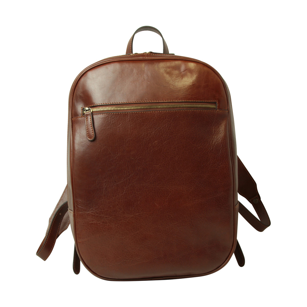 Zaino in pelle con tasca con zip frontale. Marrone