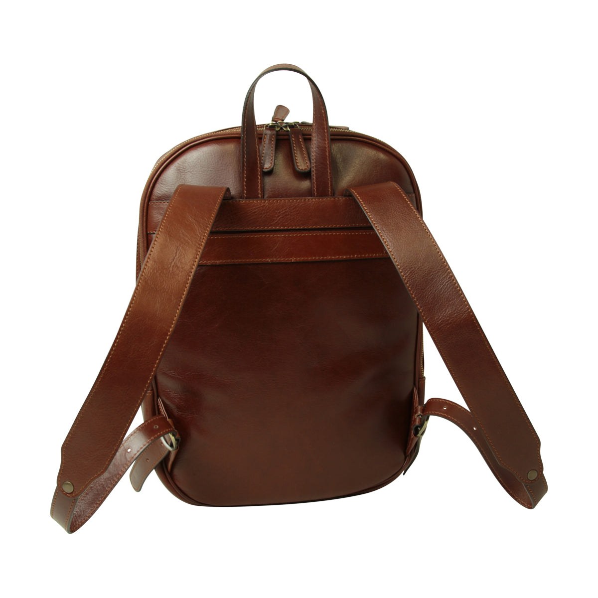 Zaino in pelle con tasca con zip frontale. Marrone