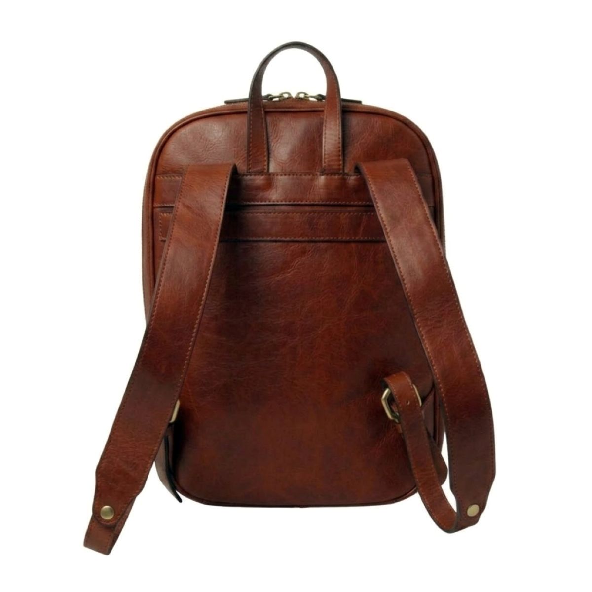 Zaino in pelle con tasca con zip frontale - Mogano