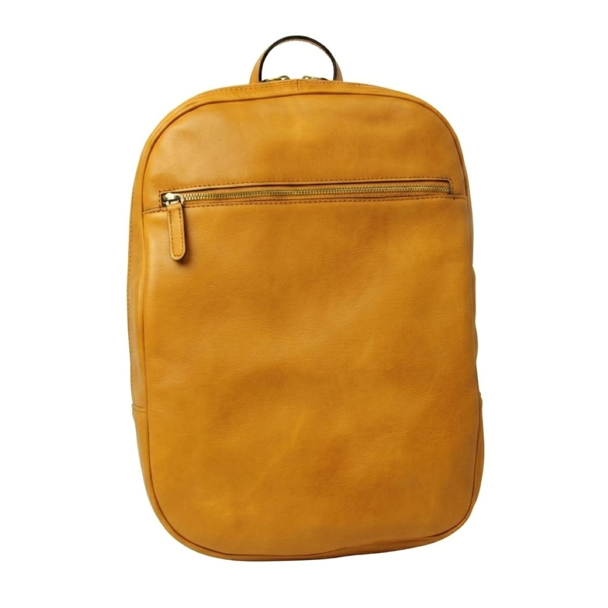 Zaino in pelle con tasca con zip frontale - Giallo Ocra