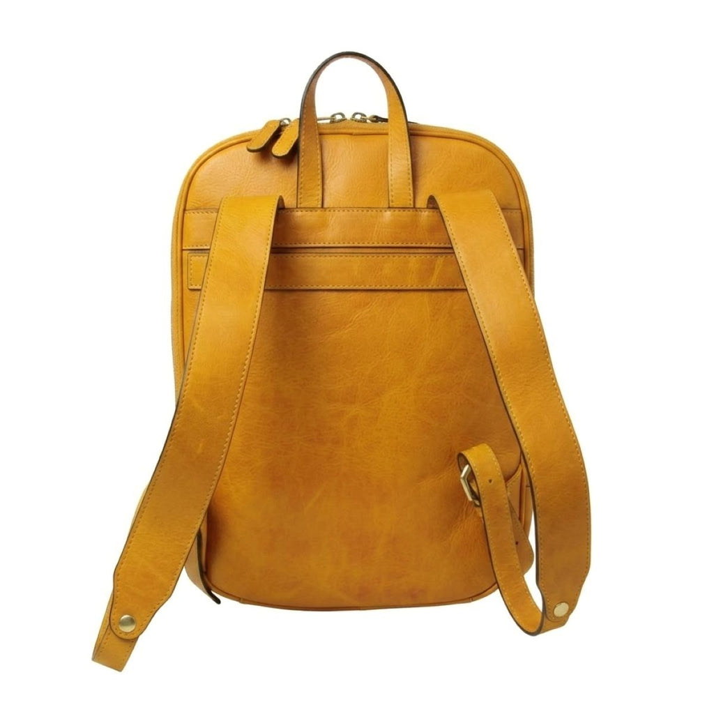Zaino in pelle con tasca con zip frontale - Giallo Ocra