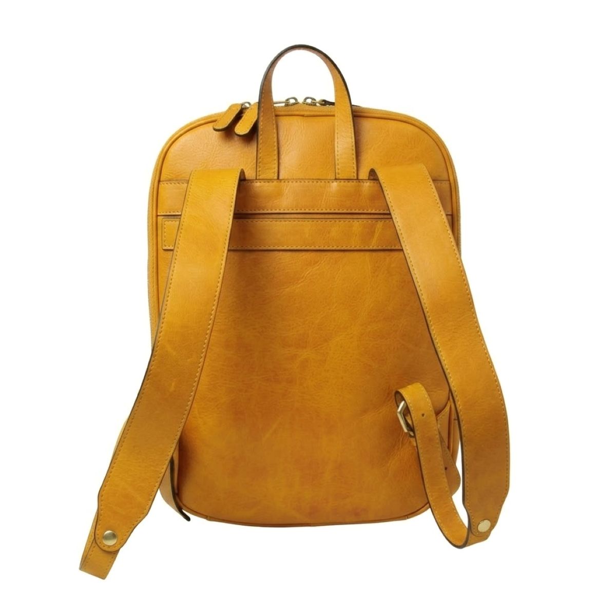 Zaino in pelle con tasca con zip frontale - Giallo Ocra