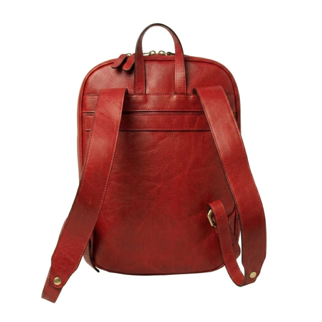 Zaino in pelle con tasca con zip frontale - Rosso