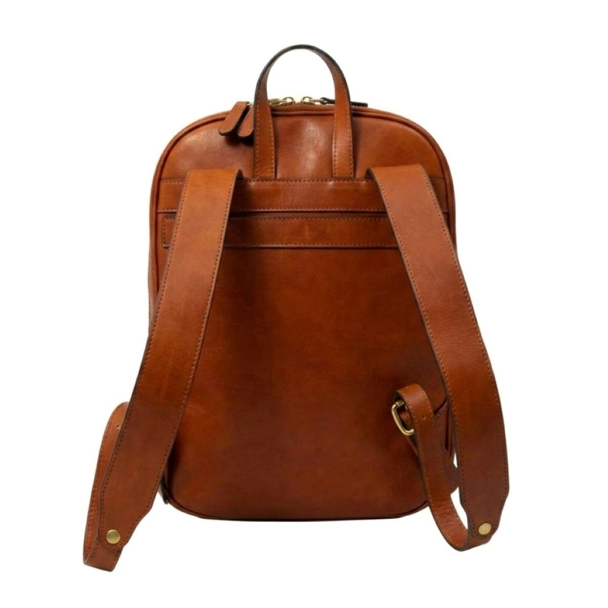 Zaino in pelle con tasca con zip frontale - Teak