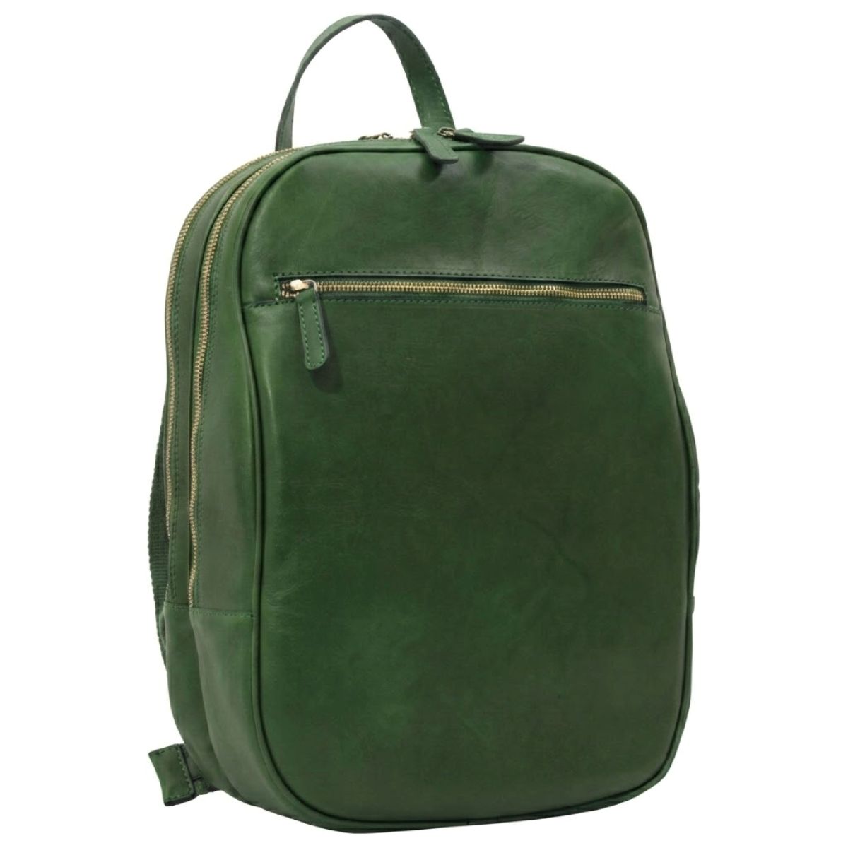 Zaino in pelle con tasca con zip frontale - Verde