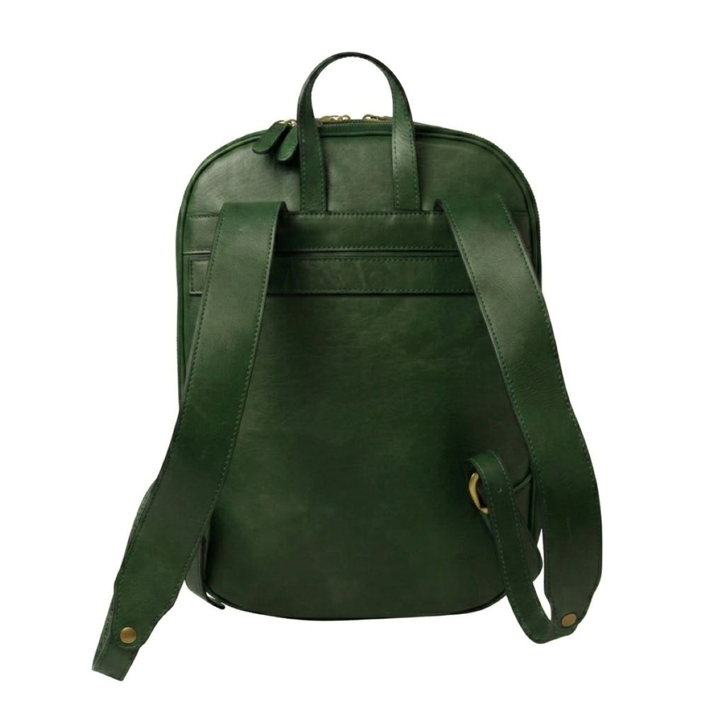 Zaino in pelle con tasca con zip frontale - Verde