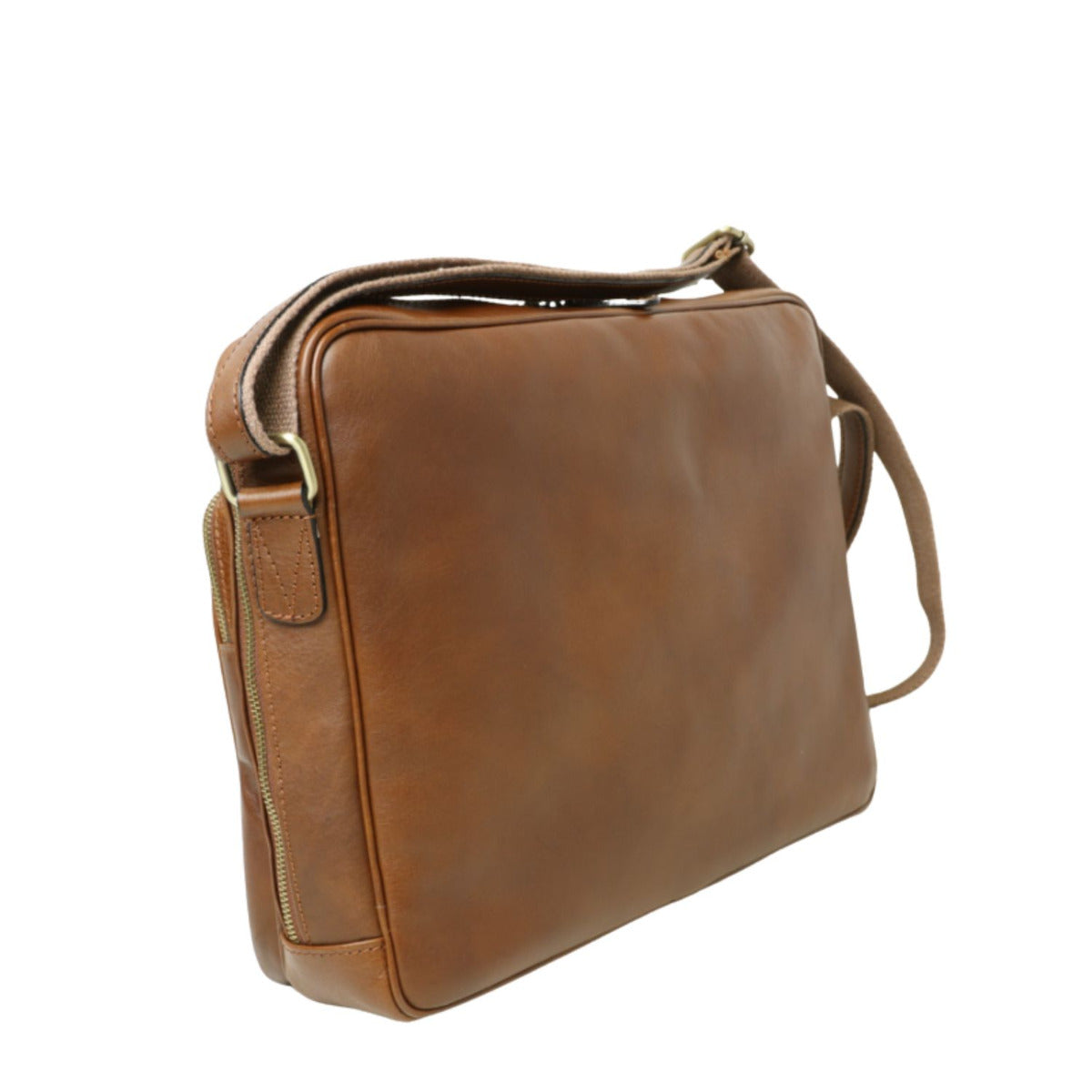 Messenger in pelle con chiusura a zip (Grande)-Castagna