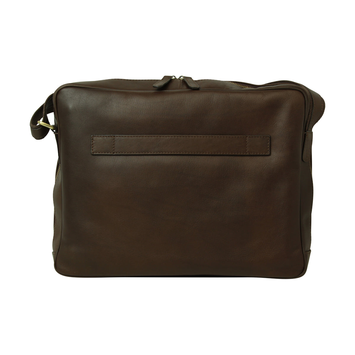 Messenger in pelle con chiusura a zip (Grande). Marrone Scuro