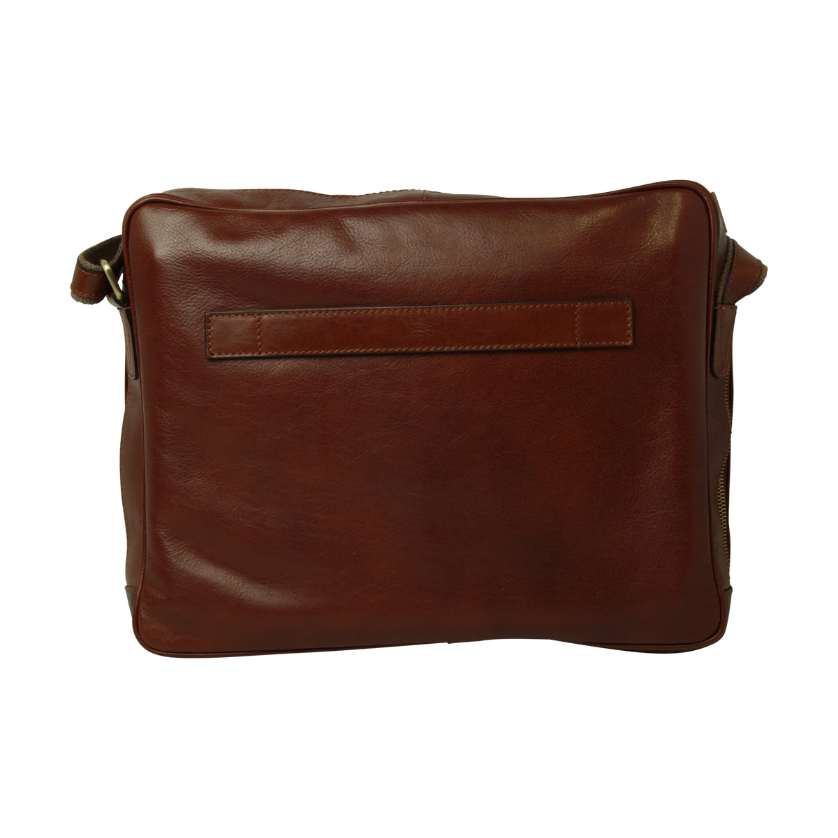 Messenger in pelle con chiusura a zip (Grande). Marrone