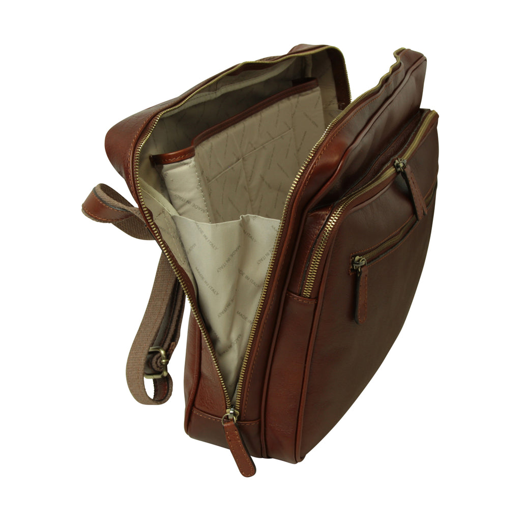 Messenger in pelle con chiusura a zip (Grande). Marrone