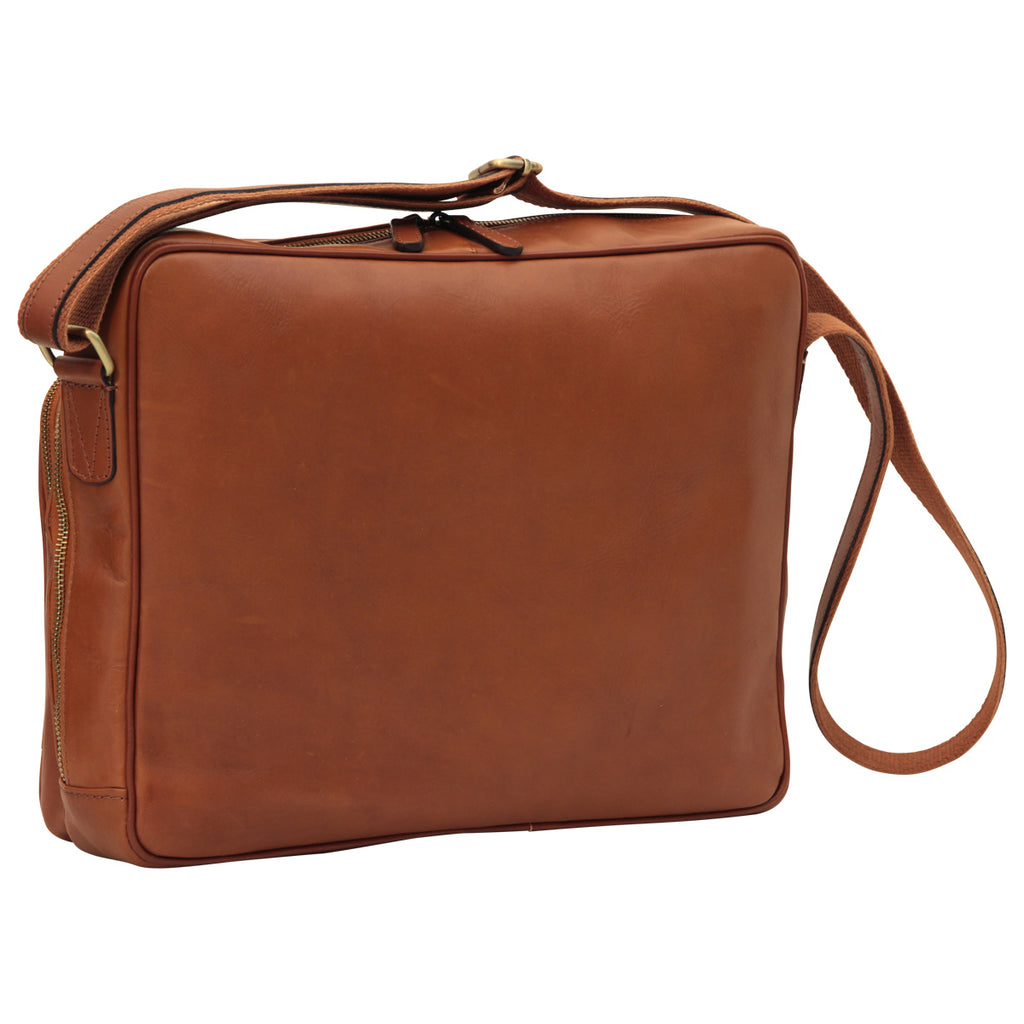 Messenger in pelle con chiusura a zip (Grande). Marrone Coloniale