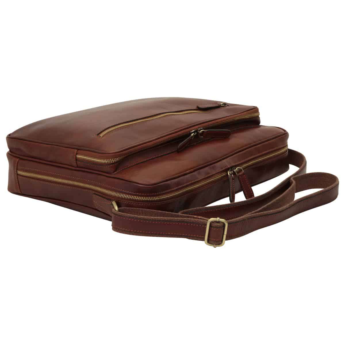 Messenger in pelle con chiusura a zip (Grande). Marrone