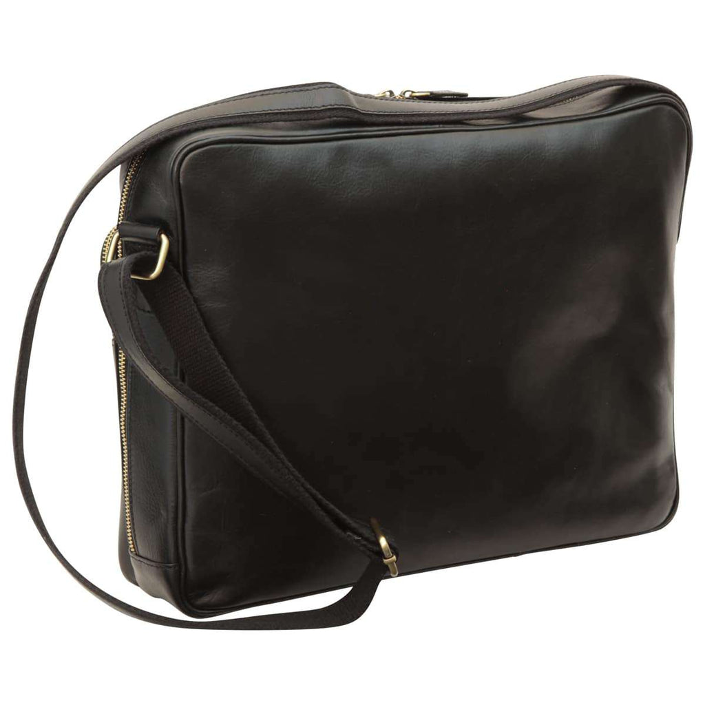 Messenger in pelle con chiusura a zip (Grande). Nero