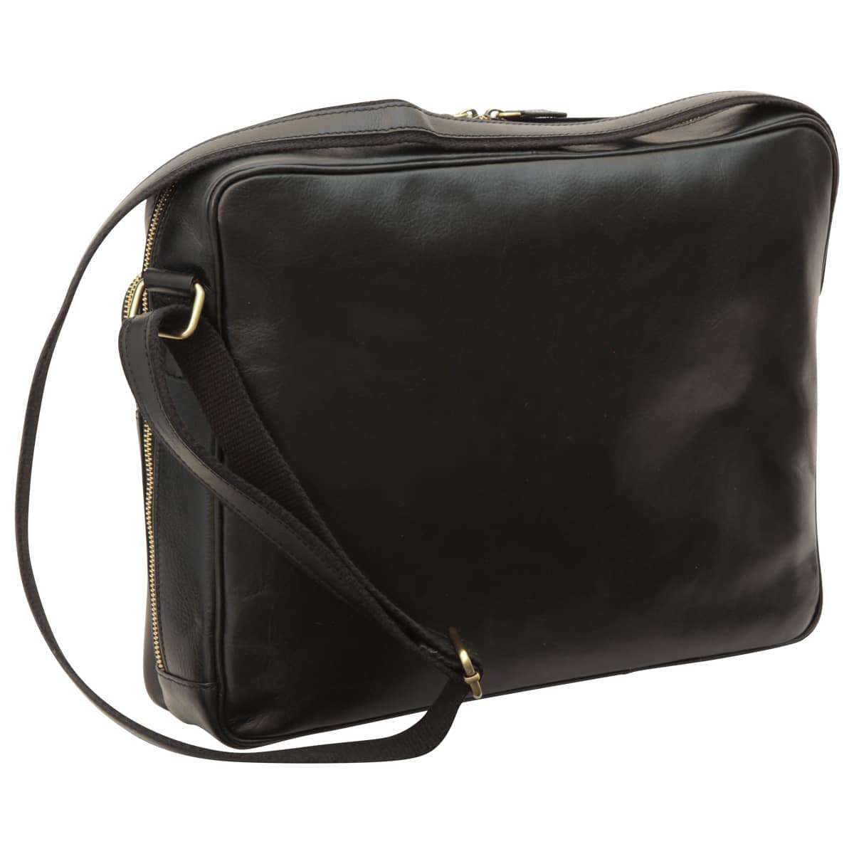 Messenger in pelle con chiusura a zip (Grande). Nero