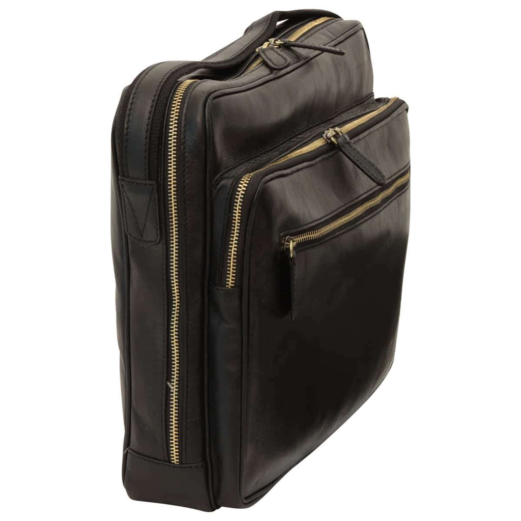 Messenger in pelle con chiusura a zip (Grande). Nero