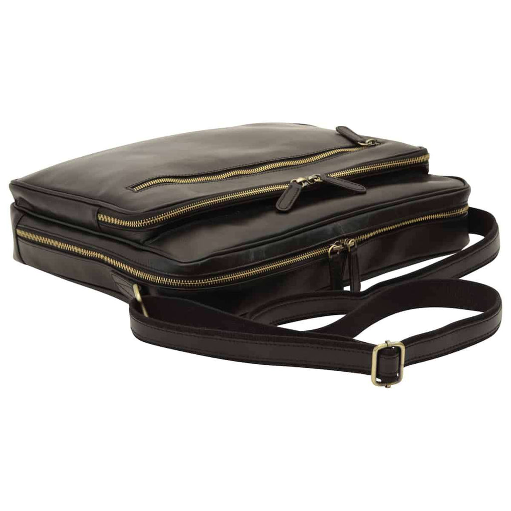 Messenger in pelle con chiusura a zip (Grande). Nero