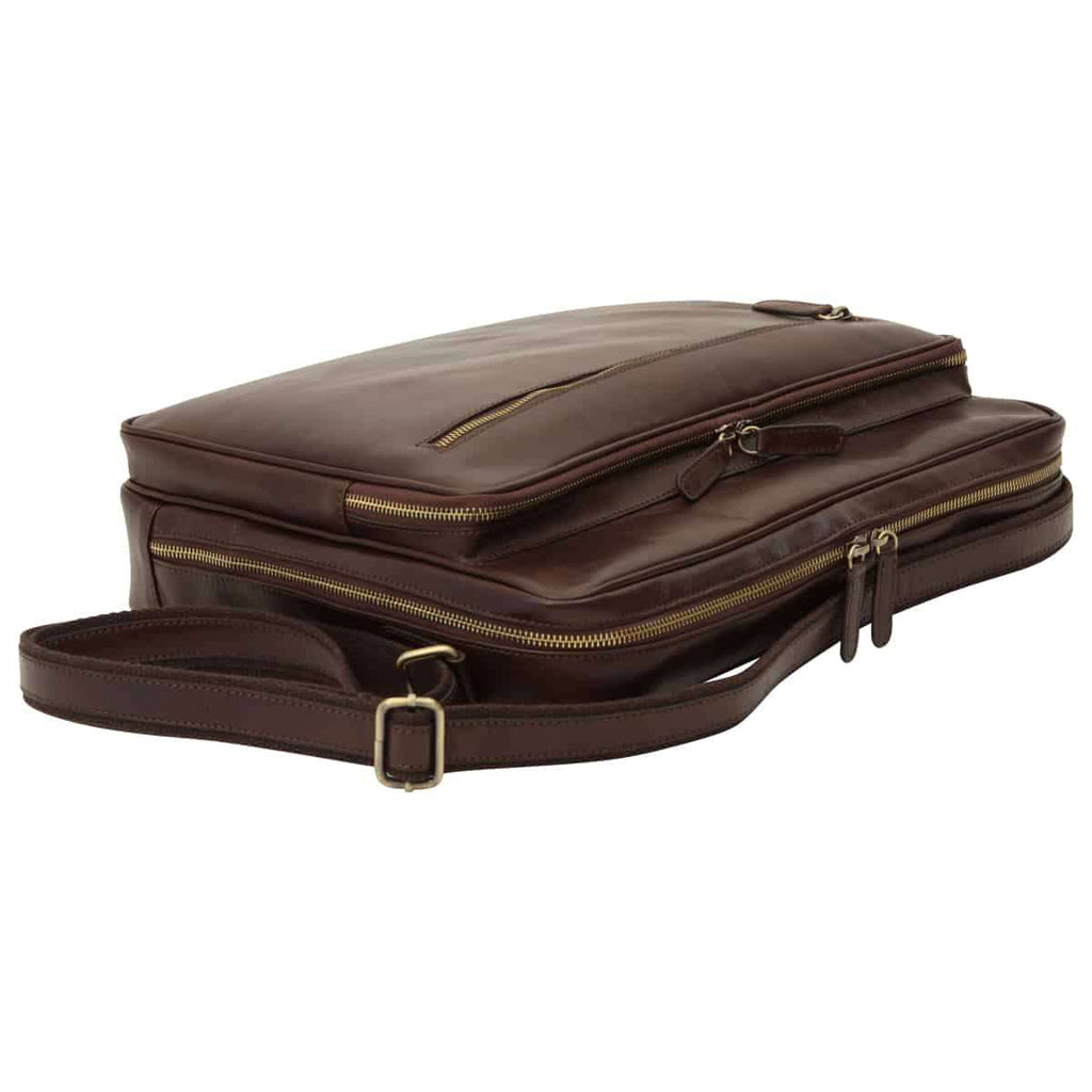 Messenger in pelle con chiusura a zip (Grande). Marrone Scuro