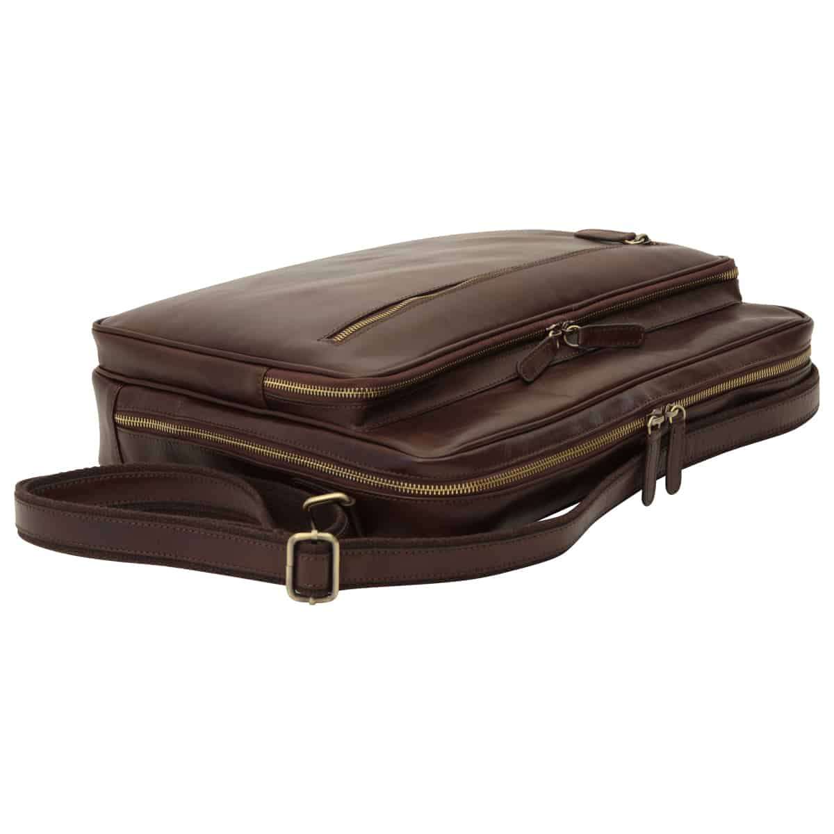 Messenger in pelle con chiusura a zip (Grande). Marrone Scuro