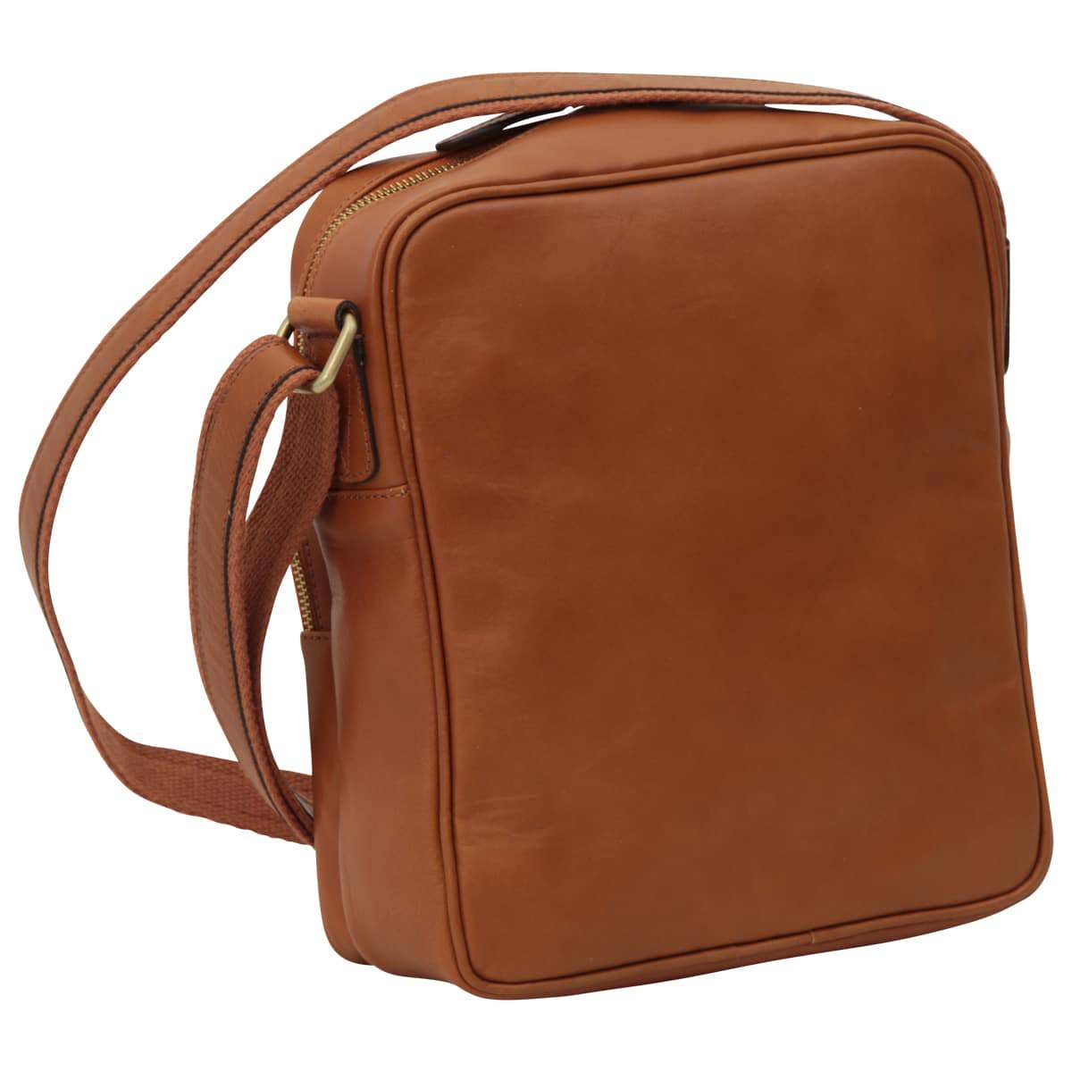 Messenger in pelle con chiusura a zip (Piccola). Marrone Coloniale
