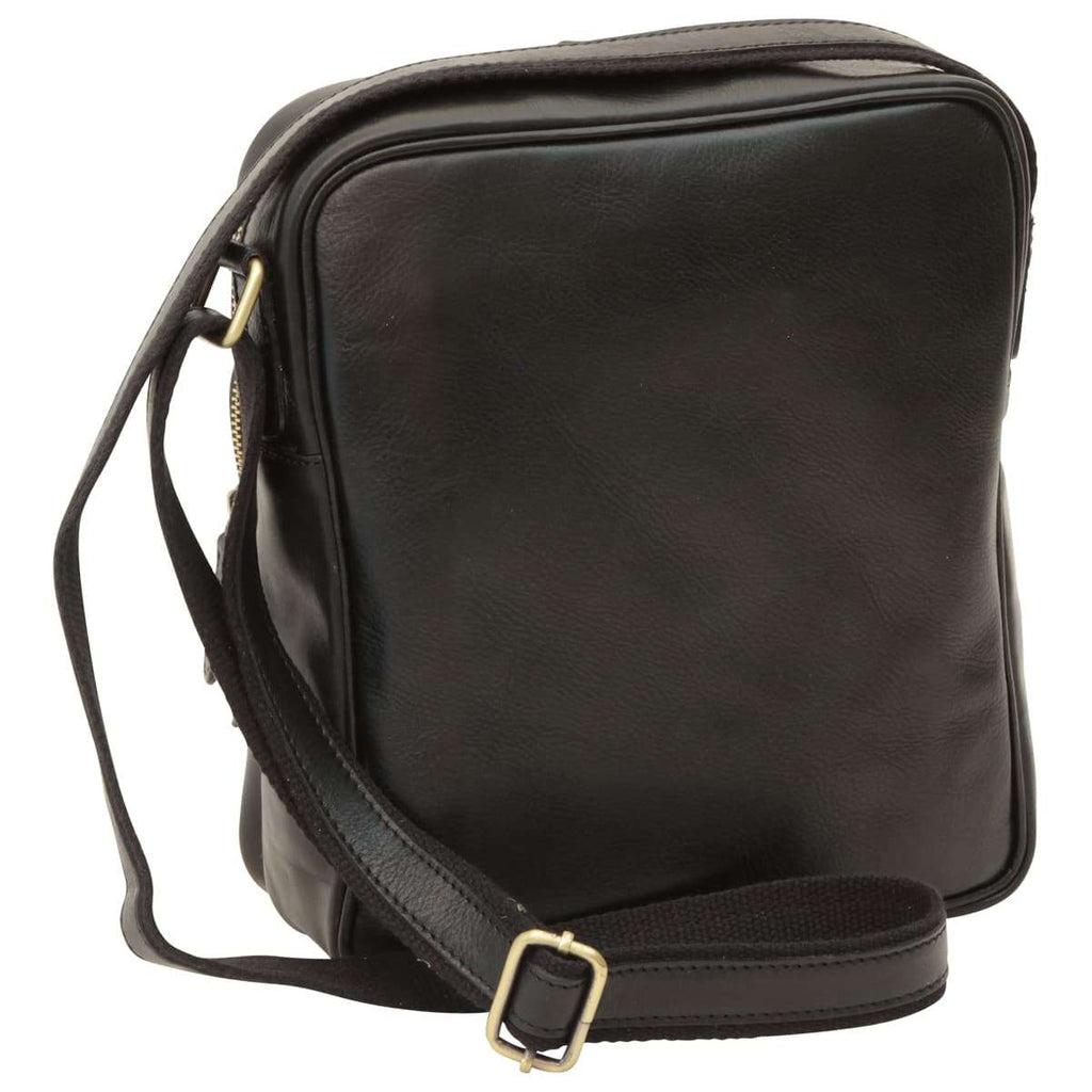 Messenger in pelle con chiusura a zip (Piccola). Nero