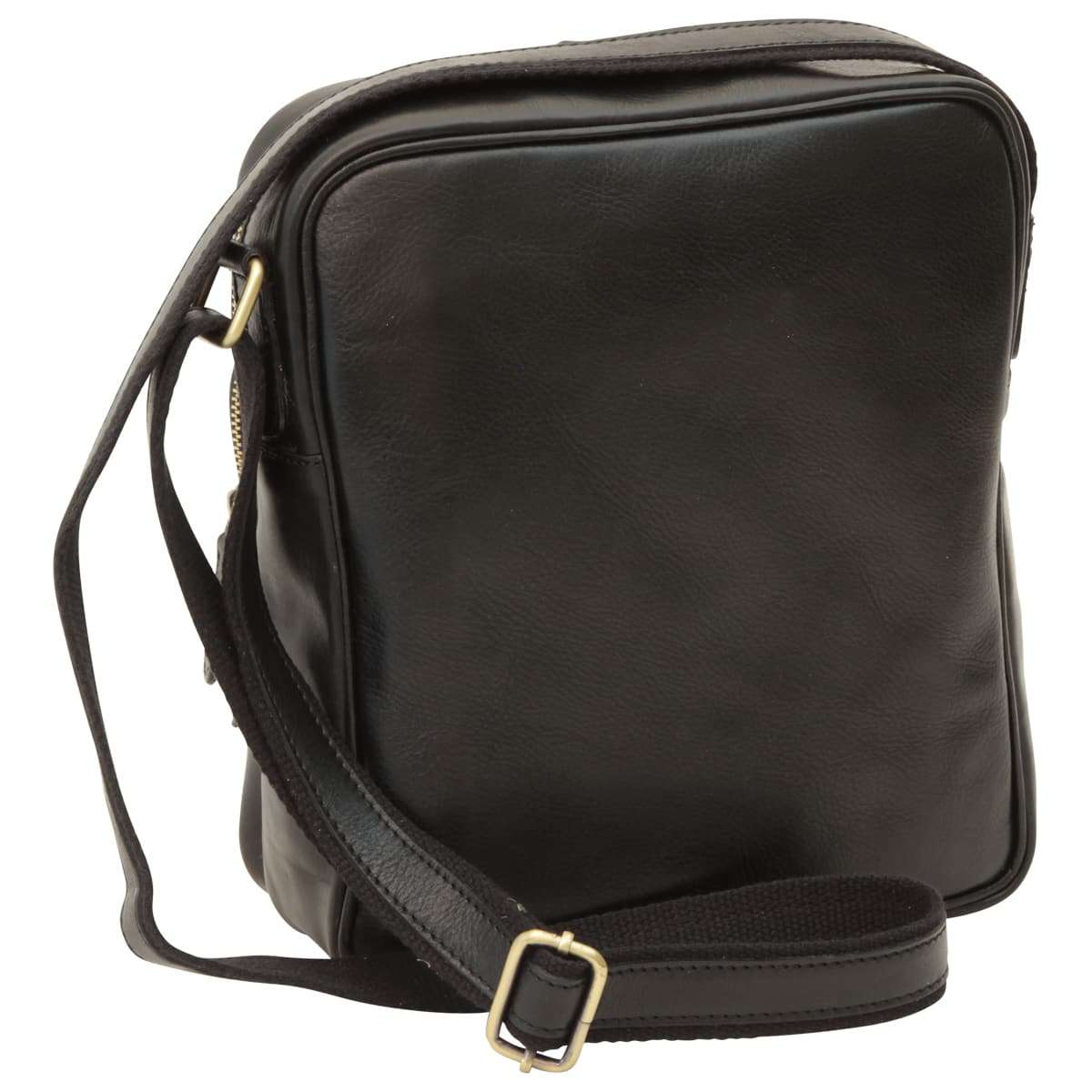 Messenger in pelle con chiusura a zip (Piccola). Nero
