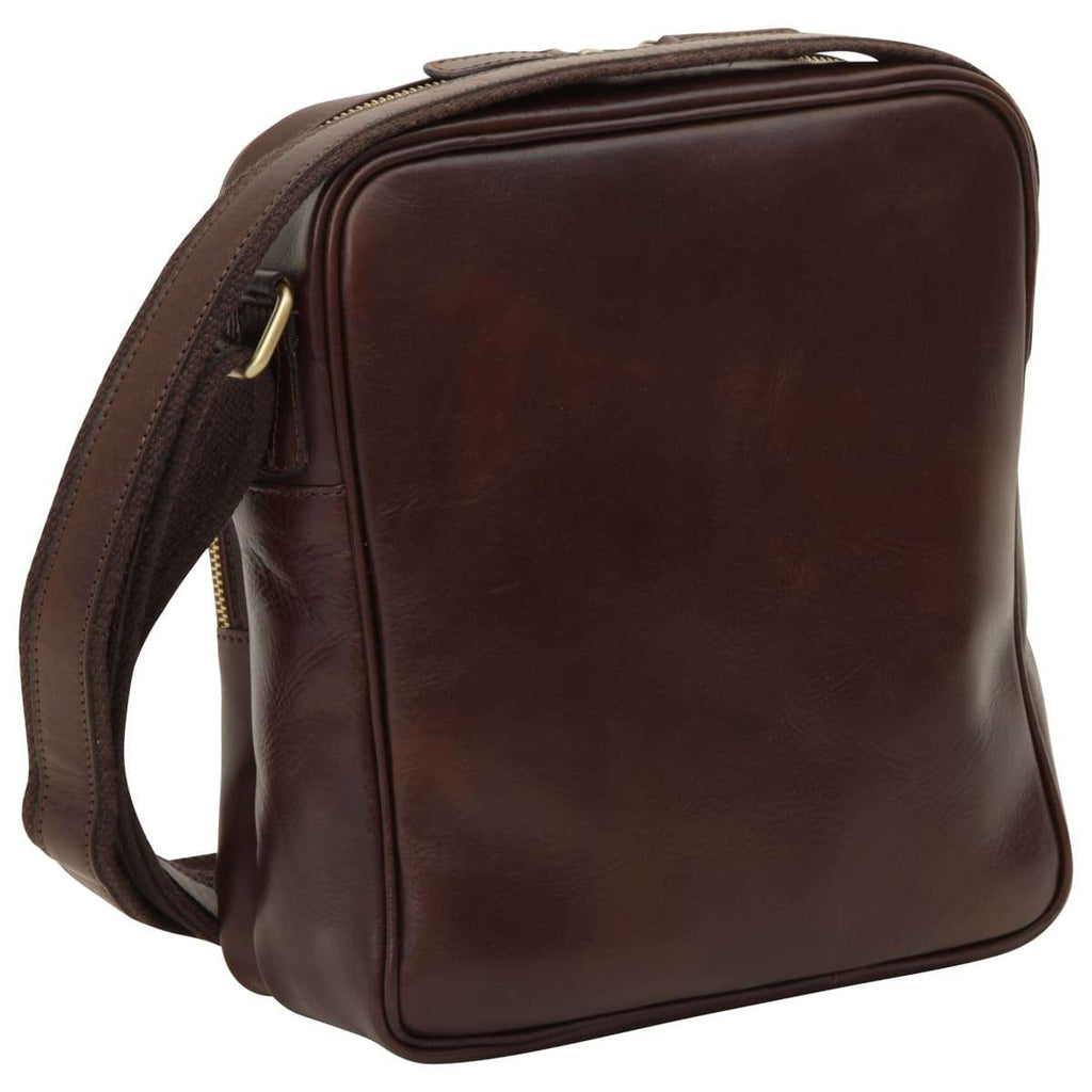 Messenger in pelle con chiusura a zip (Piccola). Marrone Scuro