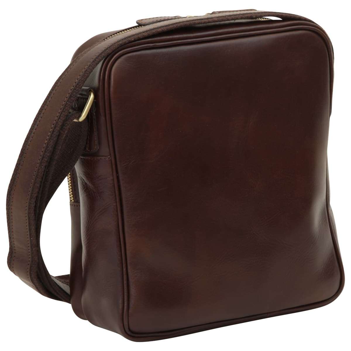 Messenger in pelle con chiusura a zip (Piccola). Marrone Scuro