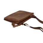 Borsa a tracolla marrone in vitello pieno fiore con tasca frontale e zip e tracolla