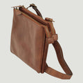 Borsa a tracolla marrone in vitello pieno fiore con zip e tracolla in pelle