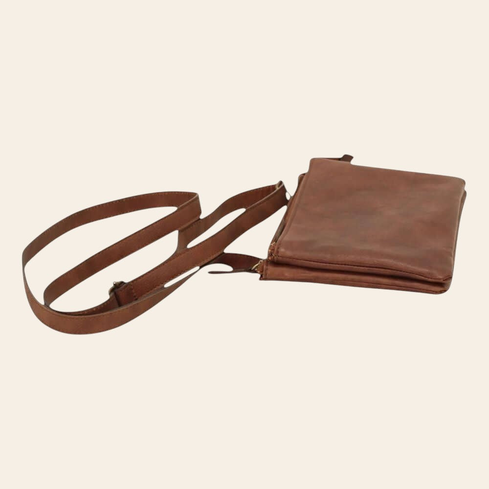 Borsa a tracolla marrone piatta, tracolla in pelle con fibbia e chiusura zip