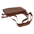 Borsa a tracolla marrone in vitello pieno fiore con zip orizzontale e tracolla in pelle