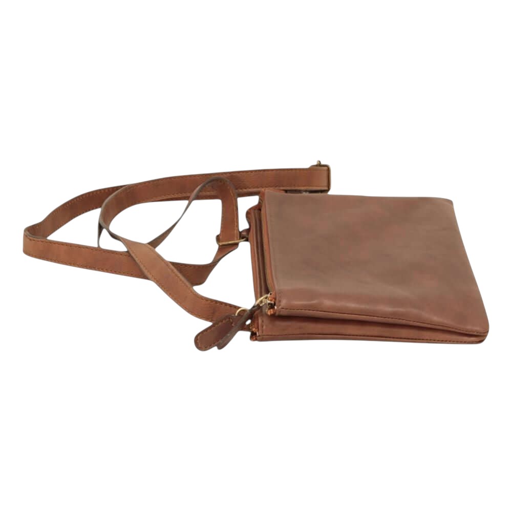 Borsa a tracolla marrone in vitello pieno fiore con tracolla e tasca frontale con zip