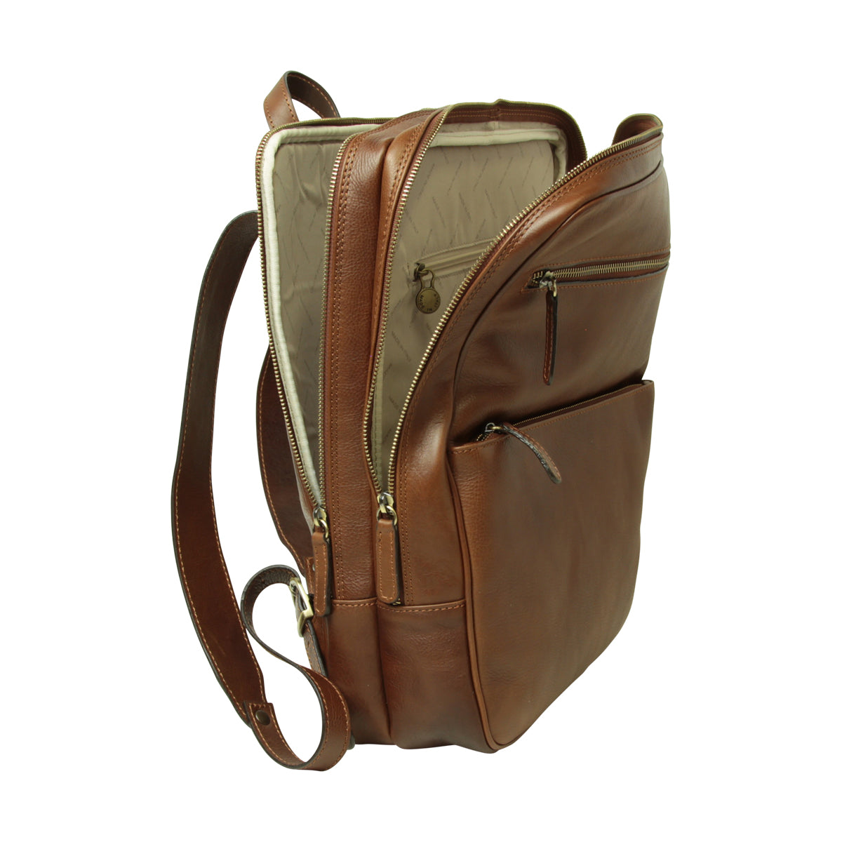 Zaino in pelle con fascia per trolley- Castagna