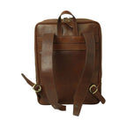 Zaino in pelle marrone Old Angler retro con spallacci e fascia trolley regolabile
