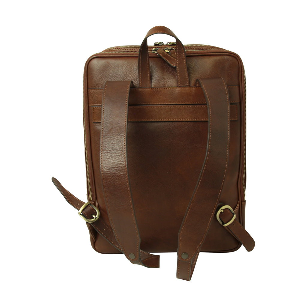 Zaino in pelle con fascia per trolley- Castagna