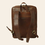 Zaino in pelle marrone Old Angler retro con spallacci e fascia trolley regolabile