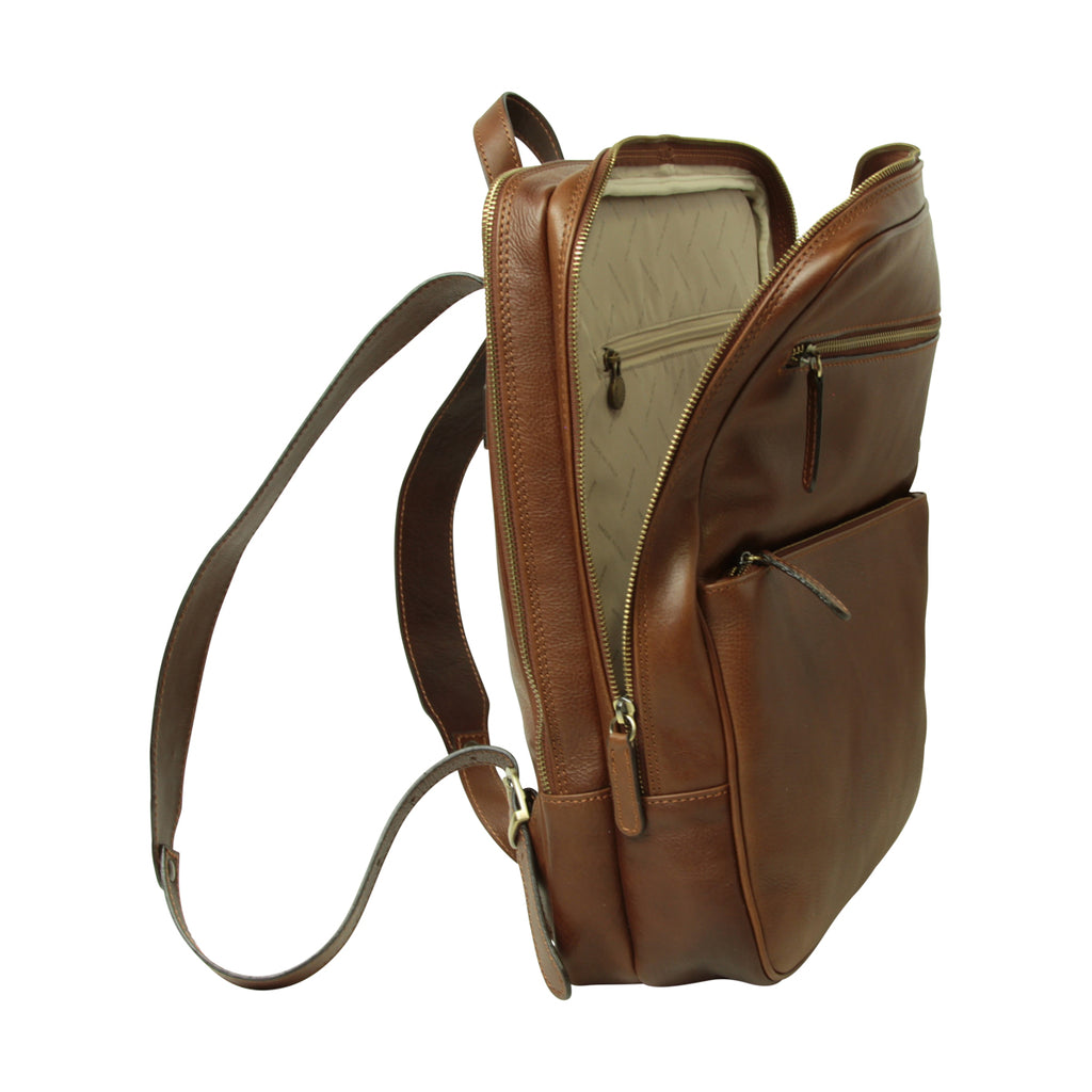 Zaino in pelle con fascia per trolley- Castagna