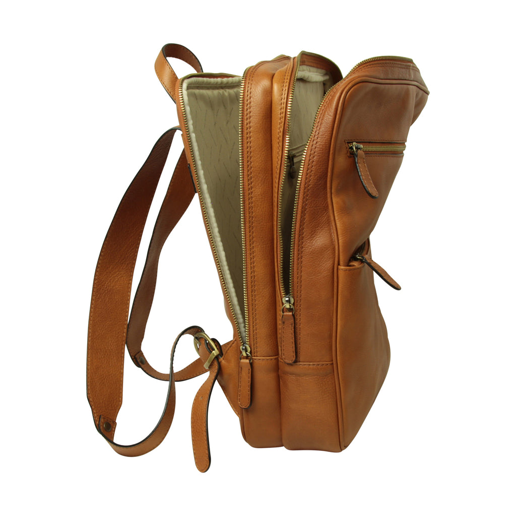 Zaino in pelle con fascia per trolley- Marrone Coloniale