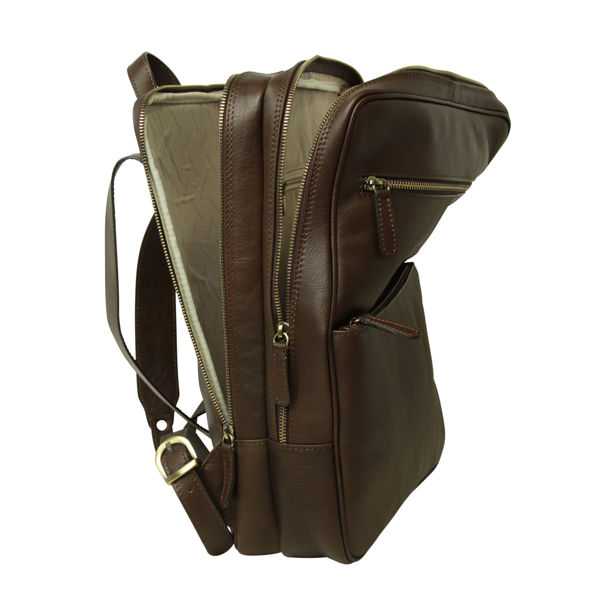 Zaino in pelle con fascia per trolley- Marrone scuro