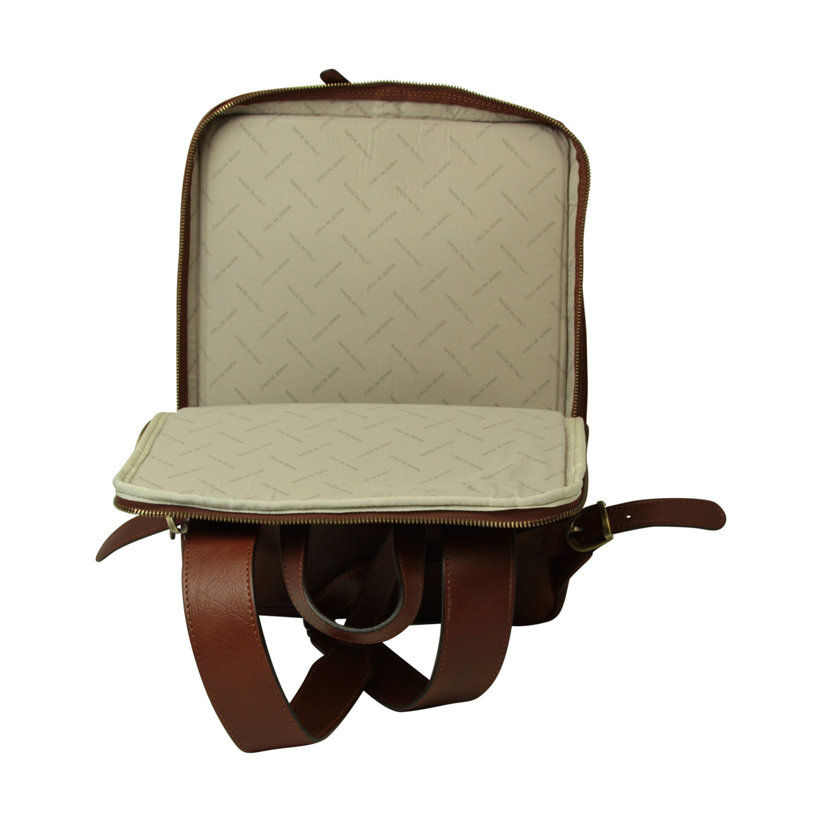 Zaino in pelle con fascia per trolley-Marrone