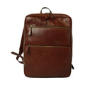Zaino in pelle marrone con chiusura superiore e doppie tasche con zip