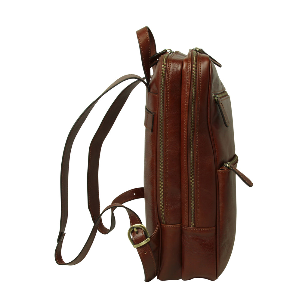 Zaino in pelle con fascia per trolley-Marrone