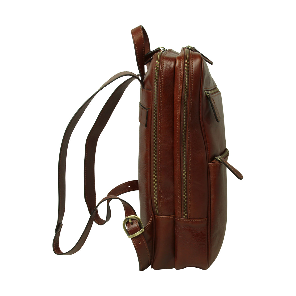 Zaino in pelle con fascia per trolley-Marrone