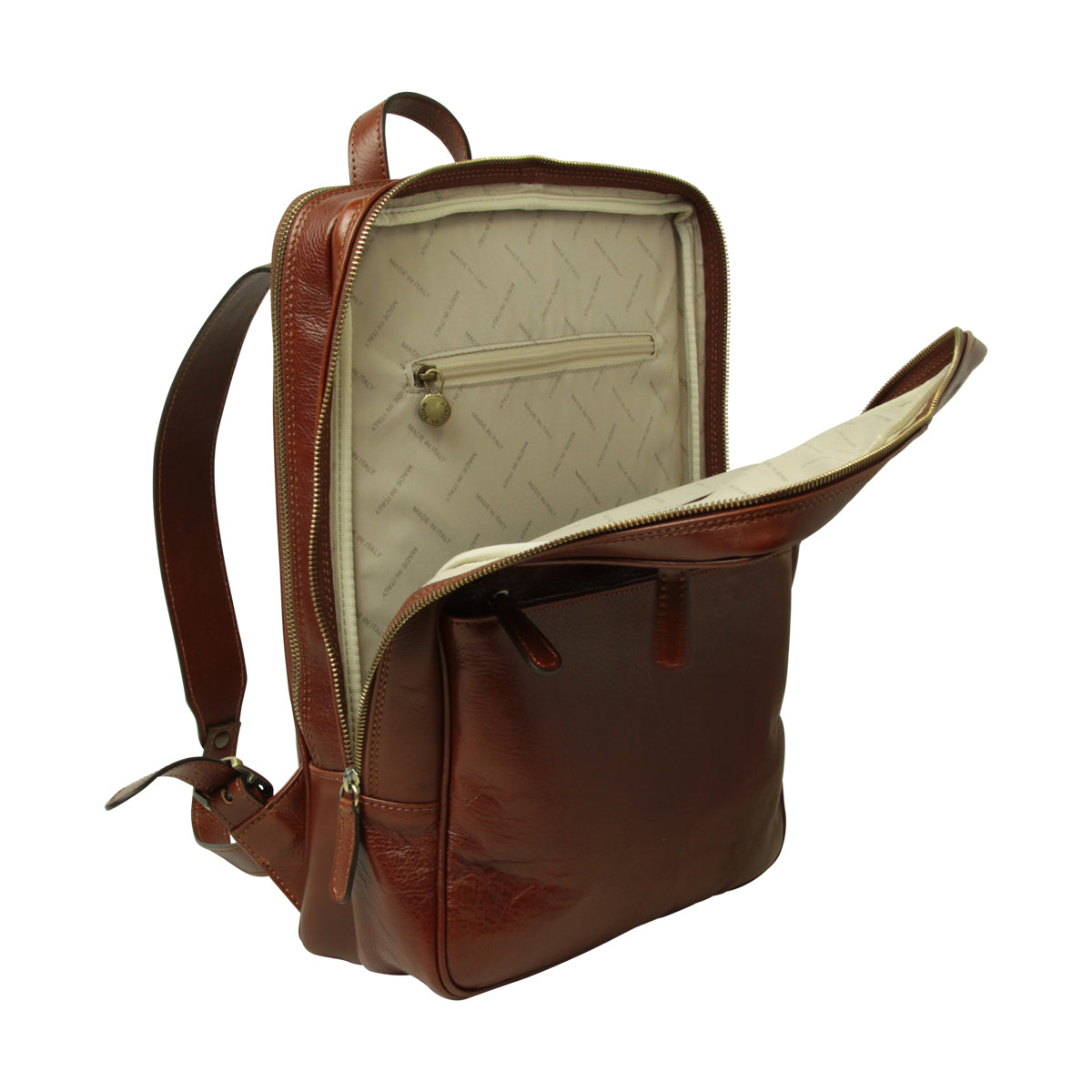 Zaino in pelle con fascia per trolley-Marrone