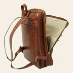 Zaino in pelle marrone con fascia per trolley e tracolla