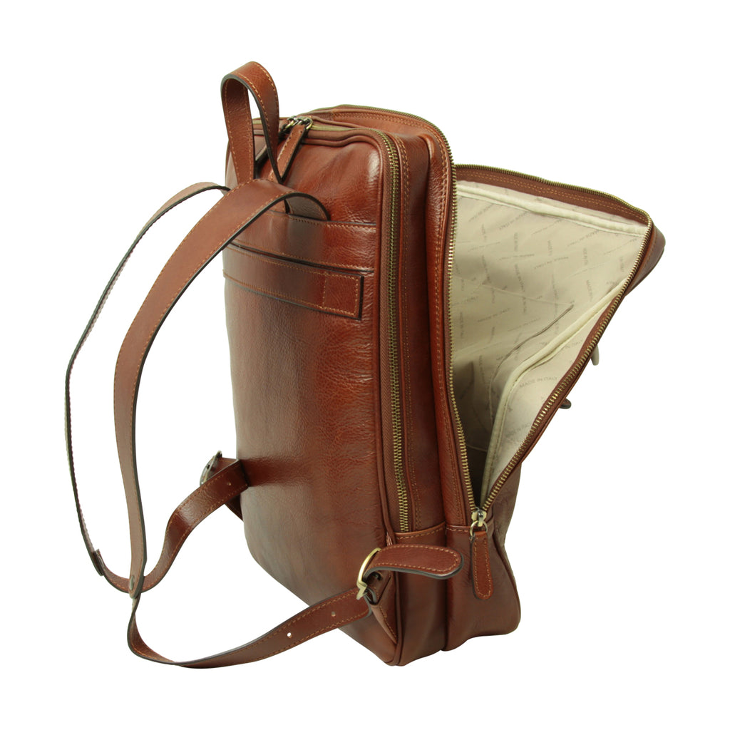 Zaino in pelle con fascia per trolley-Marrone